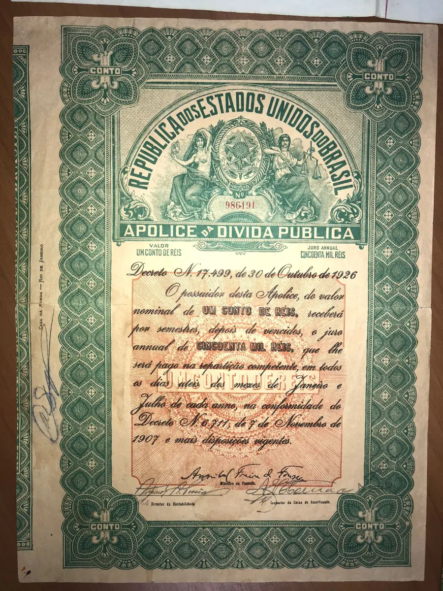 LOTE 000 - TÍTULOS DE DÍVIDA PÚBLICA – TÍTULO DE REAPARELHAMENTO DA ELETROBRAS – APÓLICES DE DÍVIDA PÚBLICA - RELÍQUIAS