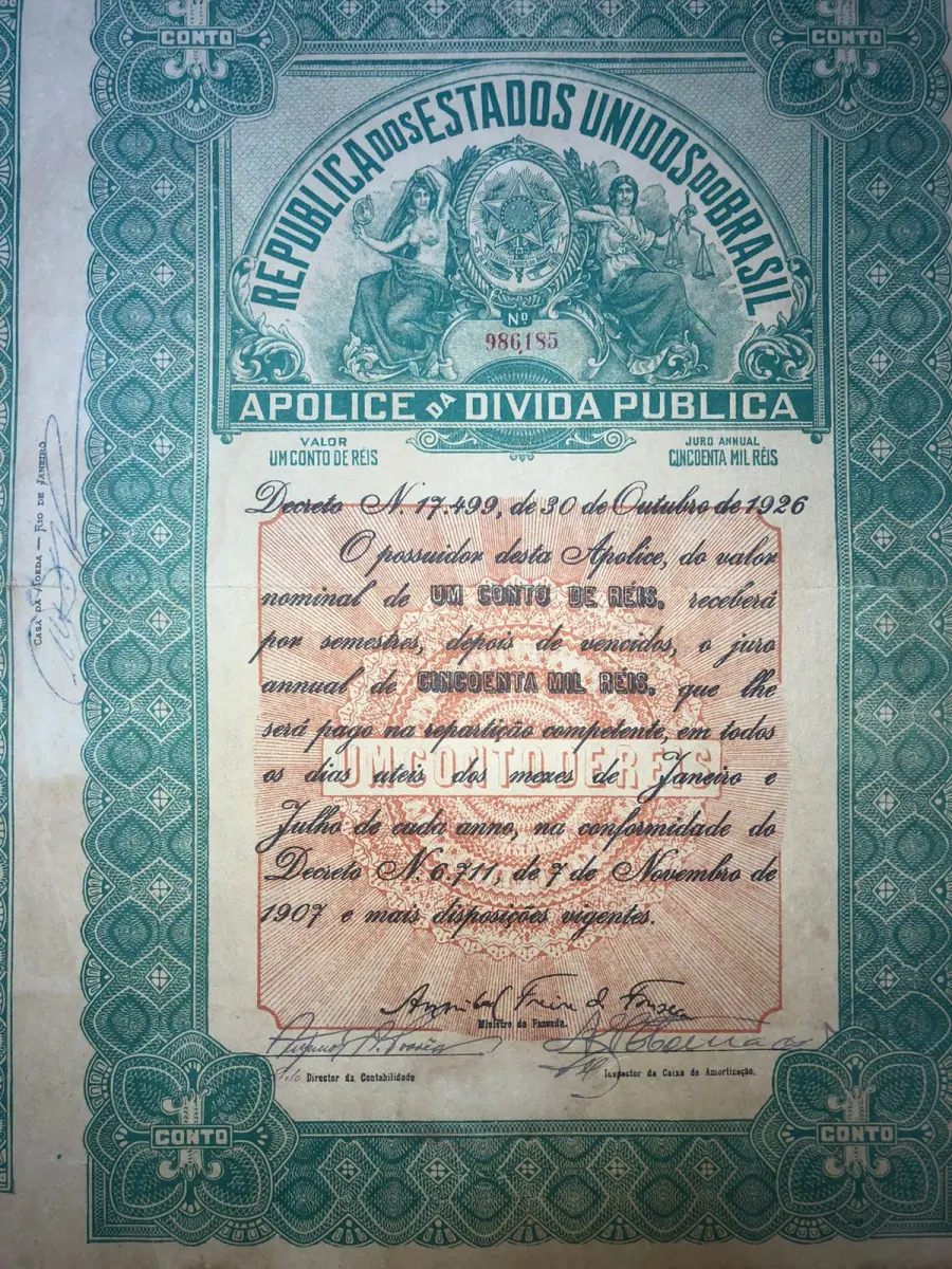 LOTE 000 - TÍTULOS DE DÍVIDA PÚBLICA – TÍTULO DE REAPARELHAMENTO DA ELETROBRAS – APÓLICES DE DÍVIDA PÚBLICA - RELÍQUIAS