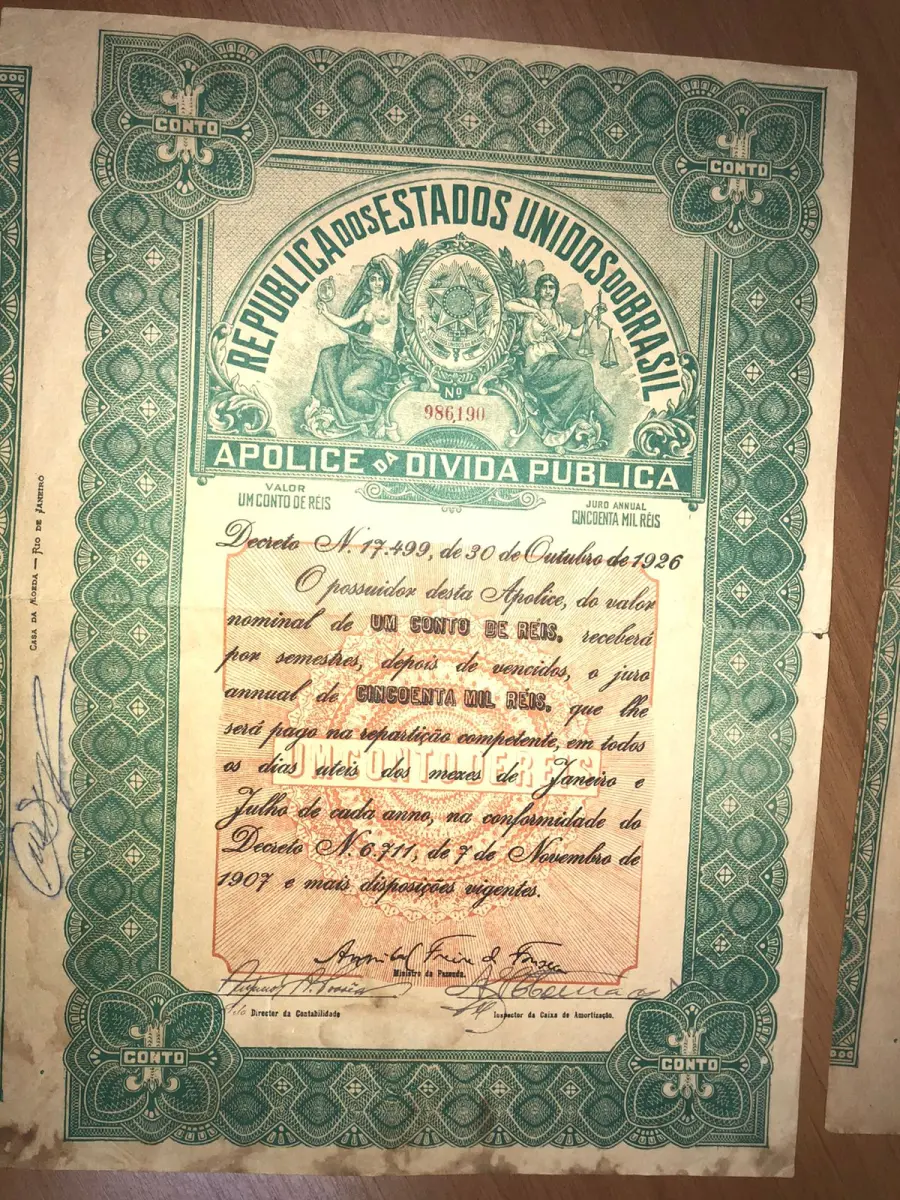 LOTE 000 - TÍTULOS DE DÍVIDA PÚBLICA – TÍTULO DE REAPARELHAMENTO DA ELETROBRAS – APÓLICES DE DÍVIDA PÚBLICA - RELÍQUIAS