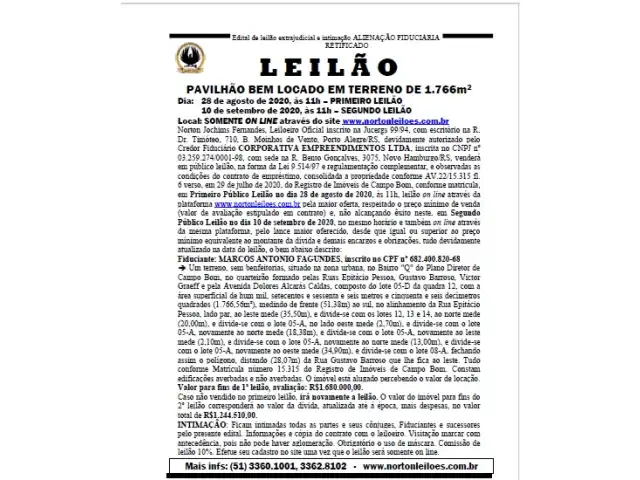 L E I L Ã O PAVILHÃO BEM LOCADO EM TERRENO DE 1.766m2