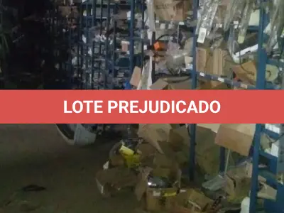 LOTE 5 - Lote de prateleiras metálicas com peças de reposição para veículos, peças de manutenção, partes de carro, tais como: para-choques, capôs de carro, correias, parafusos, porcas, tapetes de carro, painéis plásticos, aros de rodas pneus, partes de lataria de carros, lanternas, etc, aval.: R$ 55.000,00