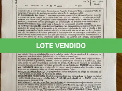 LOTE 001 - Imóvel urbano com área de 632,20 m2, Consta averbada a área de 587,53 m2, para fins comerciais