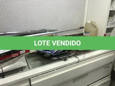 LOTE 046 - Lote com guilhotina, esmerilhadeiras, serras, parafusos, banquetas, manequim, catalogos, cortinas, fitas de borda, serra circular, lixadeiras, engraxadeira, cones, cintas, catracas, vaso, cintos alpinista, prateleira, balcão, armarios, silicones, soprador de calor, etc 