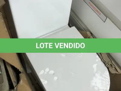LOTE 046 - Lote com guilhotina, esmerilhadeiras, serras, parafusos, banquetas, manequim, catalogos, cortinas, fitas de borda, serra circular, lixadeiras, engraxadeira, cones, cintas, catracas, vaso, cintos alpinista, prateleira, balcão, armarios, silicones, soprador de calor, etc 