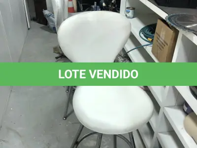 LOTE 046 - Lote com guilhotina, esmerilhadeiras, serras, parafusos, banquetas, manequim, catalogos, cortinas, fitas de borda, serra circular, lixadeiras, engraxadeira, cones, cintas, catracas, vaso, cintos alpinista, prateleira, balcão, armarios, silicones, soprador de calor, etc 