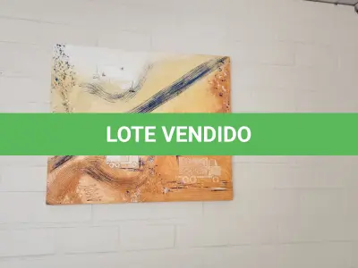 LOTE 142 - TELA DECORATIVA PINTADA A MÃO, LARANJA E AMARELO