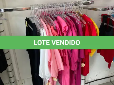 LOTE 000 - Lote com aproximadamente 3.500 peças de roupas e seus cabides (toda a loja): vestidos, saias, moletons, casacos, bermudas, calças, camisetas