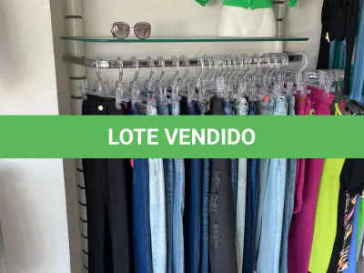 LOTE 000 - Lote com aproximadamente 3.500 peças de roupas e seus cabides (toda a loja): vestidos, saias, moletons, casacos, bermudas, calças, camisetas