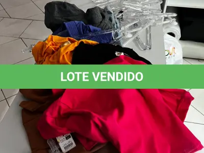 LOTE 000 - Lote com aproximadamente 3.500 peças de roupas e seus cabides (toda a loja): vestidos, saias, moletons, casacos, bermudas, calças, camisetas