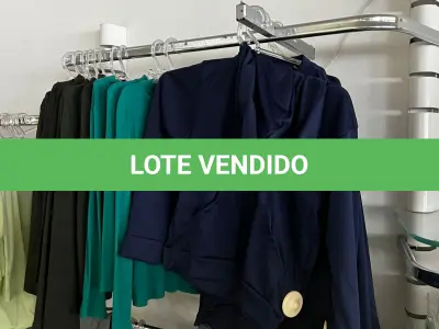 LOTE 000 - Lote com aproximadamente 3.500 peças de roupas e seus cabides (toda a loja): vestidos, saias, moletons, casacos, bermudas, calças, camisetas