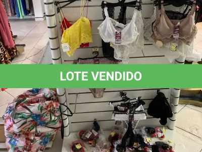 LOTE 000 - Lote com aproximadamente 3.500 peças de roupas e seus cabides (toda a loja): vestidos, saias, moletons, casacos, bermudas, calças, camisetas