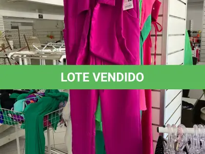 LOTE 000 - Lote com aproximadamente 3.500 peças de roupas e seus cabides (toda a loja): vestidos, saias, moletons, casacos, bermudas, calças, camisetas