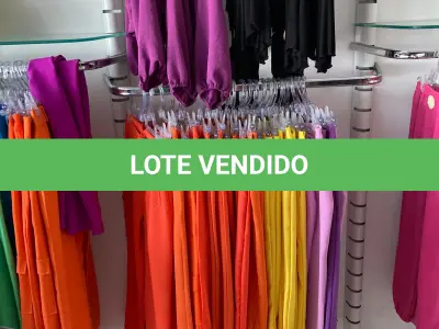 LOTE 000 - Lote com aproximadamente 3.500 peças de roupas e seus cabides (toda a loja): vestidos, saias, moletons, casacos, bermudas, calças, camisetas