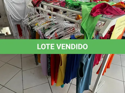 LOTE 000 - Lote com aproximadamente 3.500 peças de roupas e seus cabides (toda a loja): vestidos, saias, moletons, casacos, bermudas, calças, camisetas