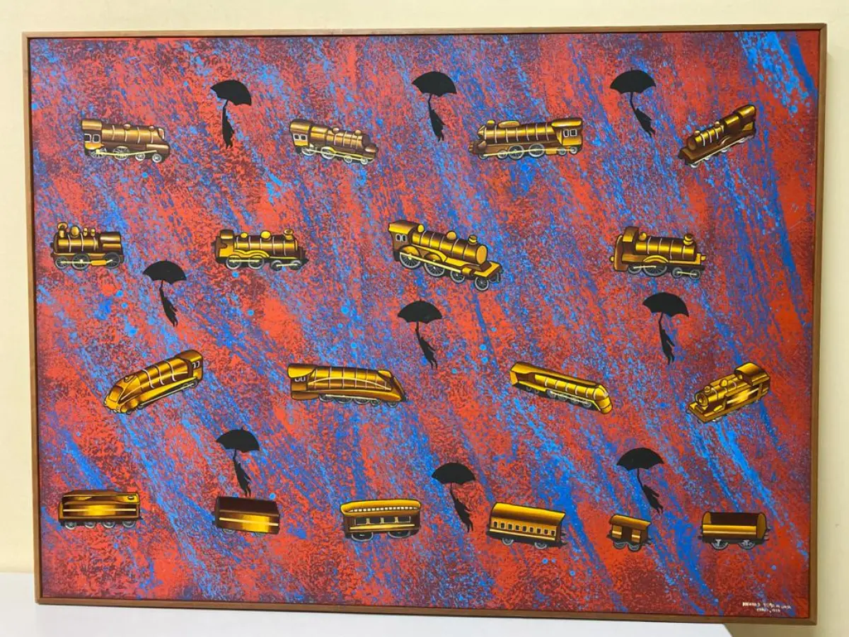 LOTE 1 - QUADRO PINTADO  ACRÍLICO SOBRE TELA DE EDUARDO VIEIRA DA CUNHA DIMENÇÕES DE 100 X 130