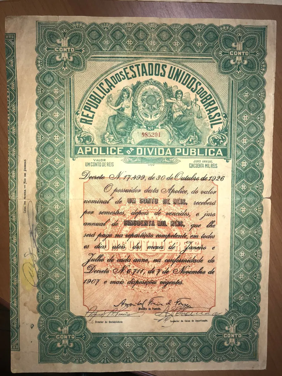 LOTE 000 - TÍTULOS DE DÍVIDA PÚBLICA – TÍTULO DE REAPARELHAMENTO DA ELETROBRAS – APÓLICES DE DÍVIDA PÚBLICA - RELÍQUIAS