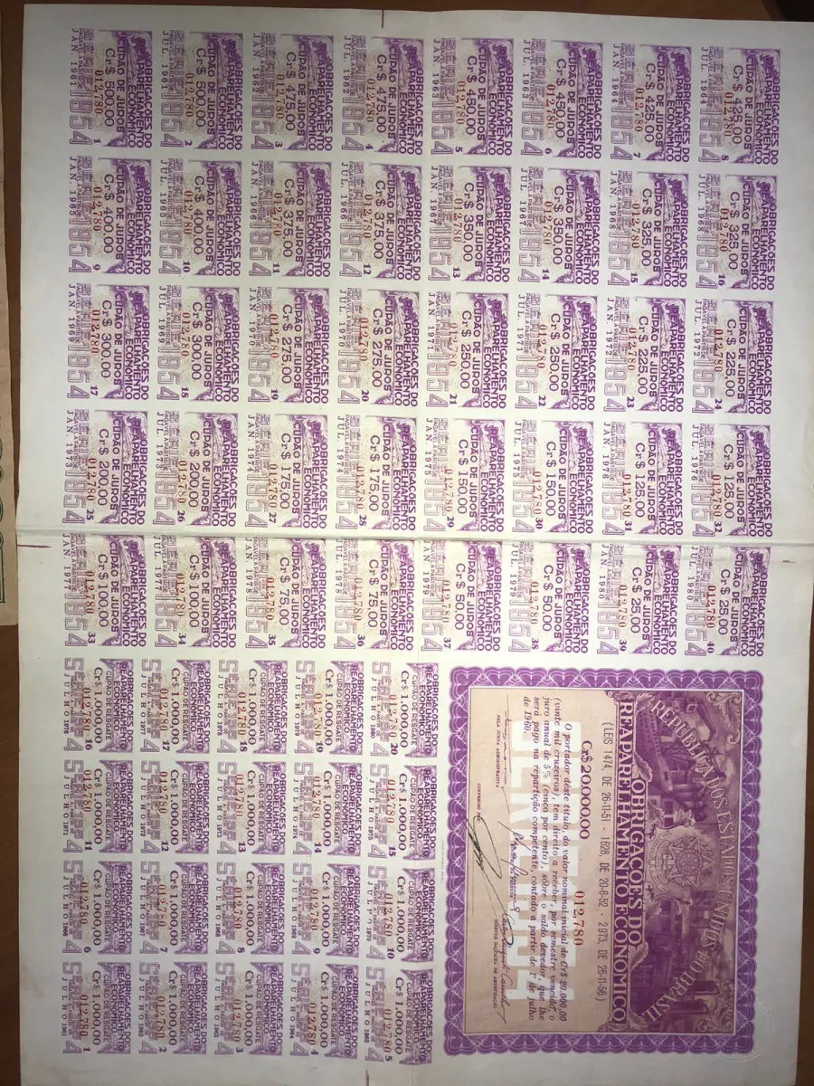 LOTE 000 - TÍTULOS DE DÍVIDA PÚBLICA – TÍTULO DE REAPARELHAMENTO DA ELETROBRAS – APÓLICES DE DÍVIDA PÚBLICA - RELÍQUIAS