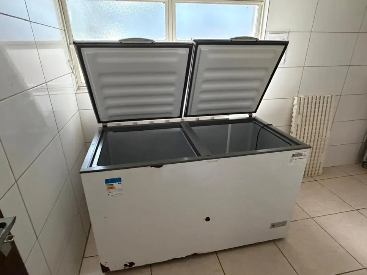 LOTE 199 - 01 Geladeira Brastemp Inverse Inox, 02 Freezers horizontais (01 com adesivagem "Bruscato"), 01 Geladeira vertical envelopada "Bruscato" e 01 Câmera frigorífica comercial em aço inox, 01 frigobar, 01 geladeira vertical adesivo Bruscato