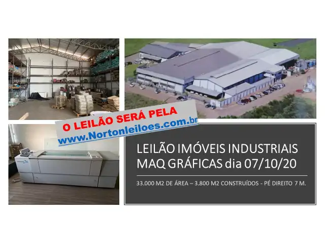LEILÃO PAVILHÕES IND EM TERRENO DE 33.000M2 - MAQUINAS GRÁFICAS - EM TRÊS COROAS RS