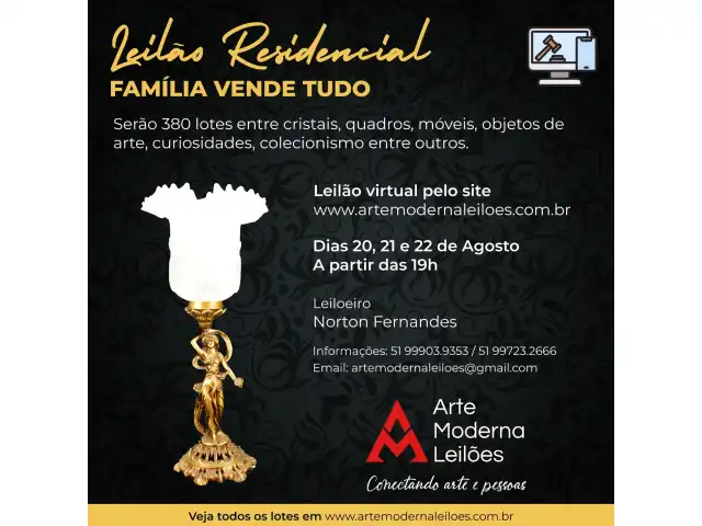 LEILÃO RESIDENCIAL DE CRISTAIS, QUADRO, ARTE