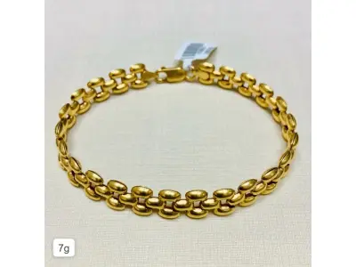 LOTE 005 - Pulseira: Modelo Elo Pingos. Com 18cm de comprimento e 8mm de largura. Ouro 18k. Código: 186368
