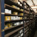 LOTE 001 - Lote grande com prateleiras de madeiras com parafusos, porcas, barras de ferro com rosca, pregos, chapinhas de fixação