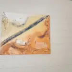 LOTE 142 - TELA DECORATIVA PINTADA A MÃO, LARANJA E AMARELO