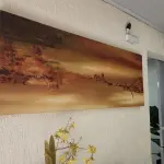 LOTE 136 - TELA DECORATIVA PINTADA A MÃO, RETANGULAR, MARROM
