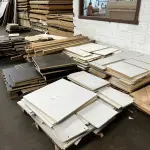 LOTE 034 - Lote de placas de MDF e MDP e corrugados (retalhos e placas)
