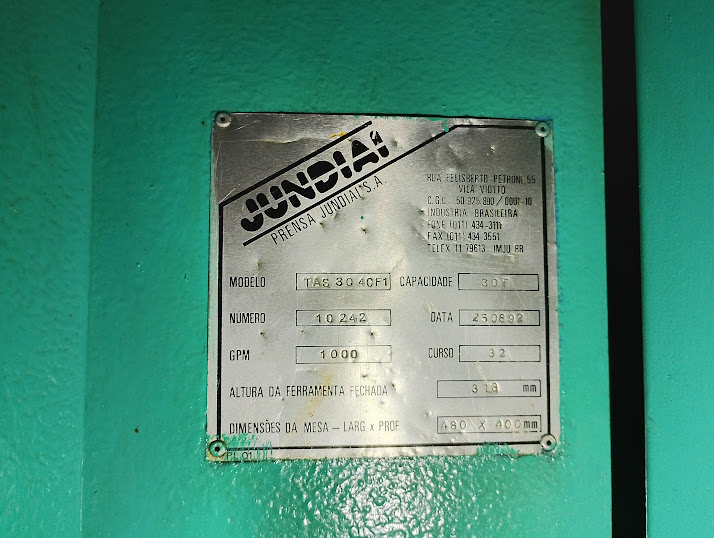 Foto de PRENSA RÁPIDA MARCA JUNDIAÍ, MODELO TAS 30 4CF1, CAPACIDADE 30 TONELADAS